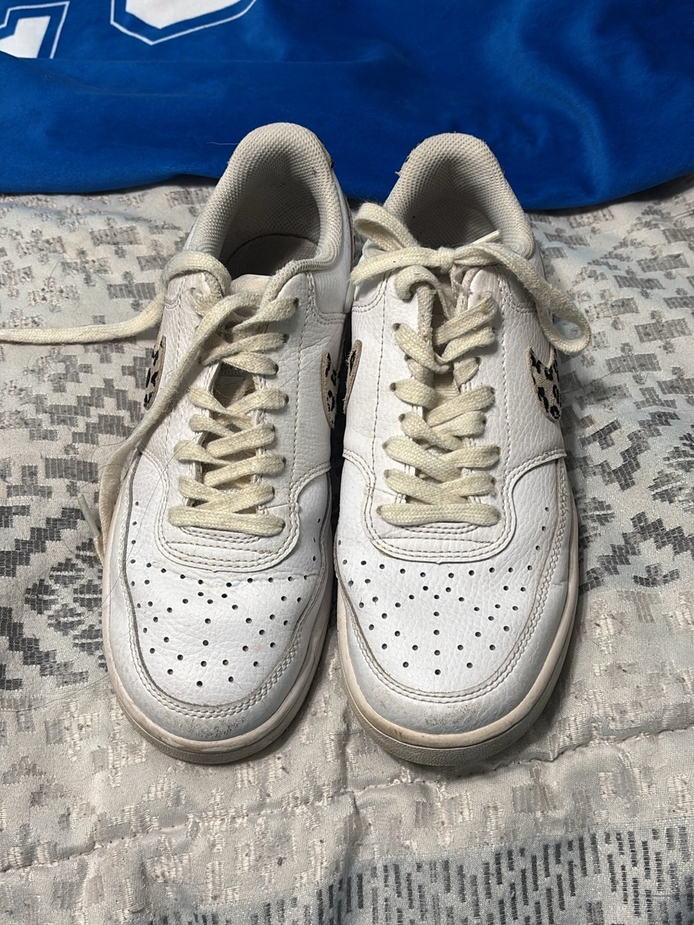 Women's White Leather Low-Top Sneakers with Perforated Toe